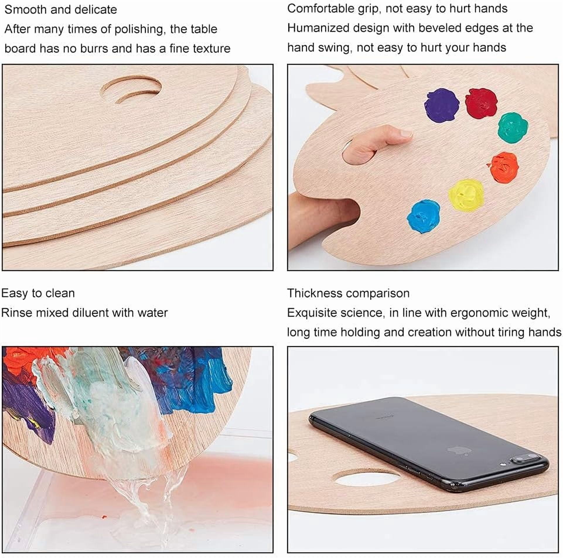 4pcs Oval Wooden Painting Palette 7 x 18 Inch Wooden Paint Tray Artist Painting Palette with Thumb Hole