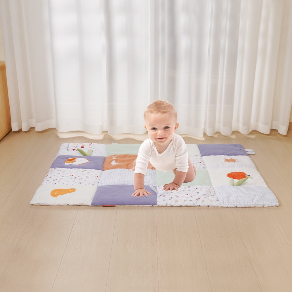 Buzz & Bloom Sweet Garden Baby Play Mat, Cotton Blend, Farm Theme with Animal Figures, Sensory Crawling Mat for Infant Tummy Time