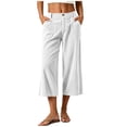 thumbnail image 2 of VBVC Women's Straight Leg Corduroy Capri Pants , High Waisted Cropped Trousers For Women , Ladies' Casual Relaxed Pants with Pockets, White , S-2XL, 2 of 9