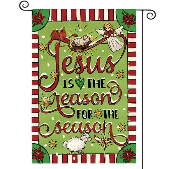 shiyou-Jesus Is The Reason For The Season Garden Flag 12x18 Inch Double Sided, Christmas Christian Nativity Winter Yard Outdoor Decorative Flag