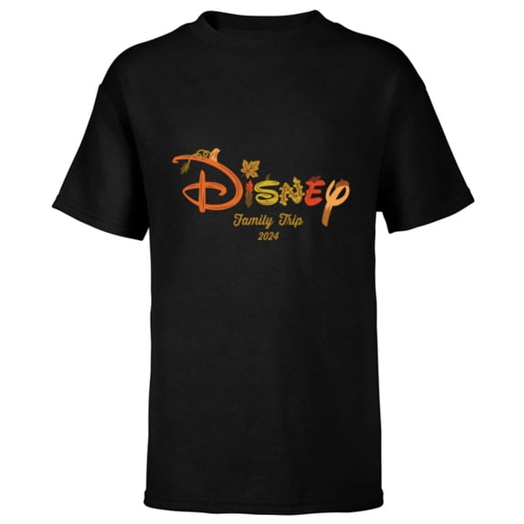 Disney Autumn Fill Logo Fall Vacation Family Trip 2024 - Short Sleeve T-Shirt for Kids - Customized-Black