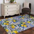 thumbnail image 3 of Summer Bohemian Lemon Area Rugs 4x6 ft Country Vintage Yellow Lemon Leaf Blue Floral Plaid Washable Rug Non Slip Indoor Carpet Absorbent Floor Mat for Living Room Bedroom Dining Room, 3 of 9