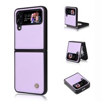 Elehold PU Leather Case for Samsung Galaxy Z Flip 4 6.7 inch Ultra Slim Luxury Leather and Soft TPU with Shockproof Lens Screen Protection Support Wireless Charging Phone Cover Folding Case,Purple