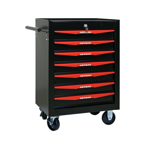 7 Drawer Tool Chest Rolling Cabinet, 20" Steel Tool Storage Organizer - Black & Red