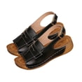 thumbnail image 4 of Wensltd Dressy Sandals for Women Casual Solid Color Thick Sole Beach Peep Toe Wedge Sandals Breathable for Summer Holiday Black, 4 of 8