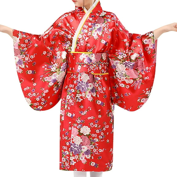 EnJoCho Japanese Traditional Dress Kimono Robe for Kids Girls Yukata Kimono Anime Robe Kids Baby Girls Dresses Outfits New Year Dress Up Kimono Robe Japanese Traditional