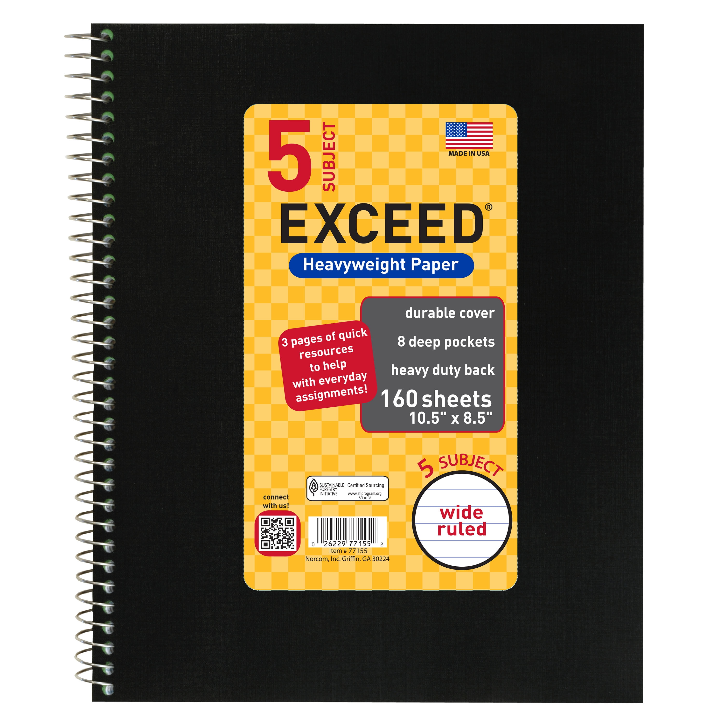 Details about   NORCOM EXCEED 5 SUBJECT Heavyweight Paper 160 Sheets Wide Ruled Notebook New 