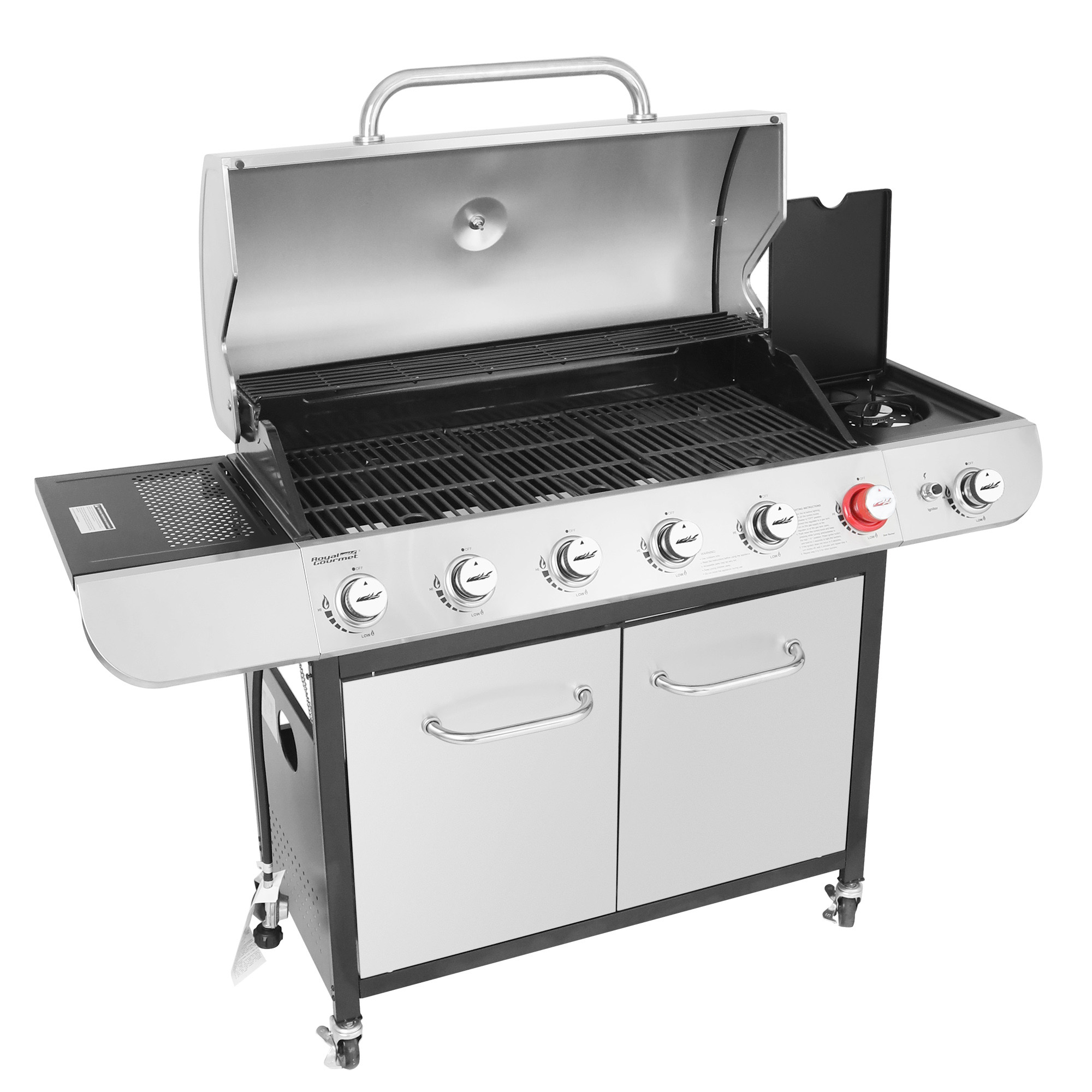 Royal Gourmet SG6002R 6-Burner BBQ Liquid Gas Grill with Sear and Side Burner, 71,000 BTU Cabinet Style Gas Grill, Outdoor Patio Garden Grill, Stainless Steel, Silver - image 4 of 8