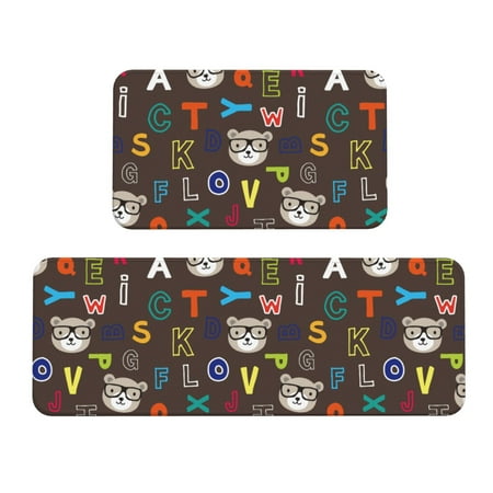 

Kitchen Floor Mat 2 Sets Of Anti-Fouling Absorbent Quick-Drying Floor Mat For Kitchen Door Mat Laundry Room Restaurant Office Farm Brown Bear Alphabet