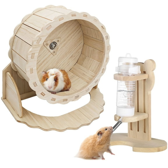2PCS Hamster Wheel Set, Includes Silent Exercise Wheel and Adjustable Water Dispenser Stand, Hamster Running Wheel with Water Feeder, Ideal for Hedgehogs and Guinea Pigs