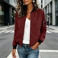thumbnail image 5 of Ladies Lightweight Faux Suede Flight Bomber Jacket Ribbed Cuff & Hem Baseball Collar Long Sleeve Casual Coat with Pocket Outerwear Wine S, 5 of 6