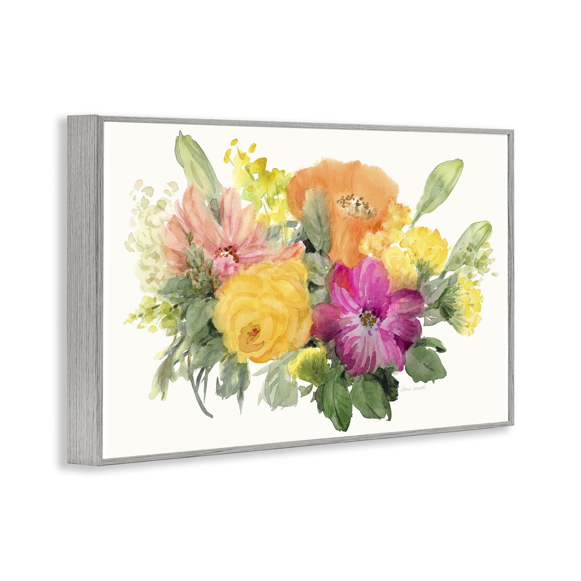 Stupell Industries Bold Bouquet Beauty Botanical & Floral Painting Gray Framed Art Print Wall Art, 18 x 12