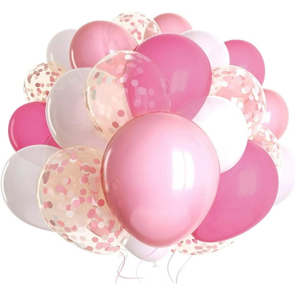 Ballons Rose et Blanc, 50 Pcs Ballons Confettis Rose et Blanc Décoration pour la Rentrée, Anniversaire, Shower de Bébé, Mariage et Baptême