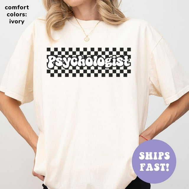 Comfort Colors® Checkered Psychologist Shirt, Psychologist Graduation Gift, Guidance Couns - Pepper - S