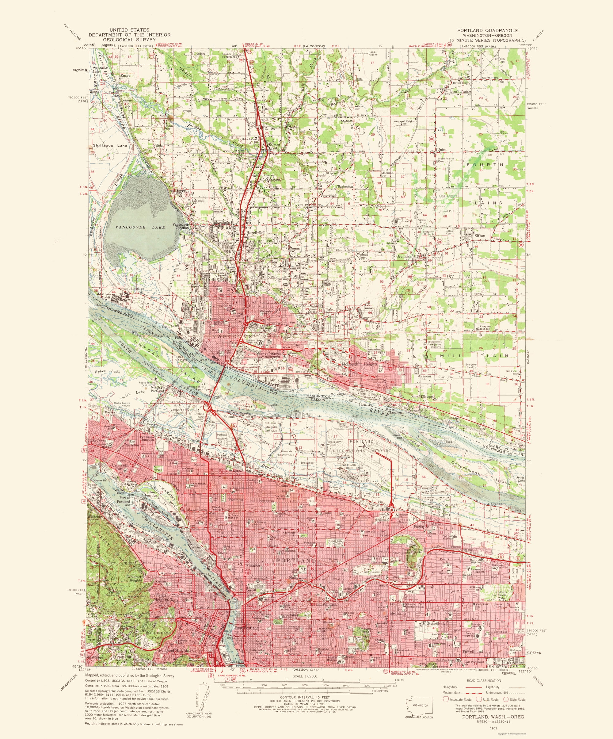 Topo Map - Portland Oregon Washington Quad - USGS 1963 - 23.00 x 27.72 - Glossy Satin Paper 