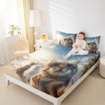 thumbnail image 3 of Manfei Beach Cat Queen Sheets, Seaside Palm Botanical Queen Sheet Sets, Sky Blue, 4-Piece, 1 Flat Sheet, 1 Fitted Sheet and 2 Pillowcases, 3 of 6