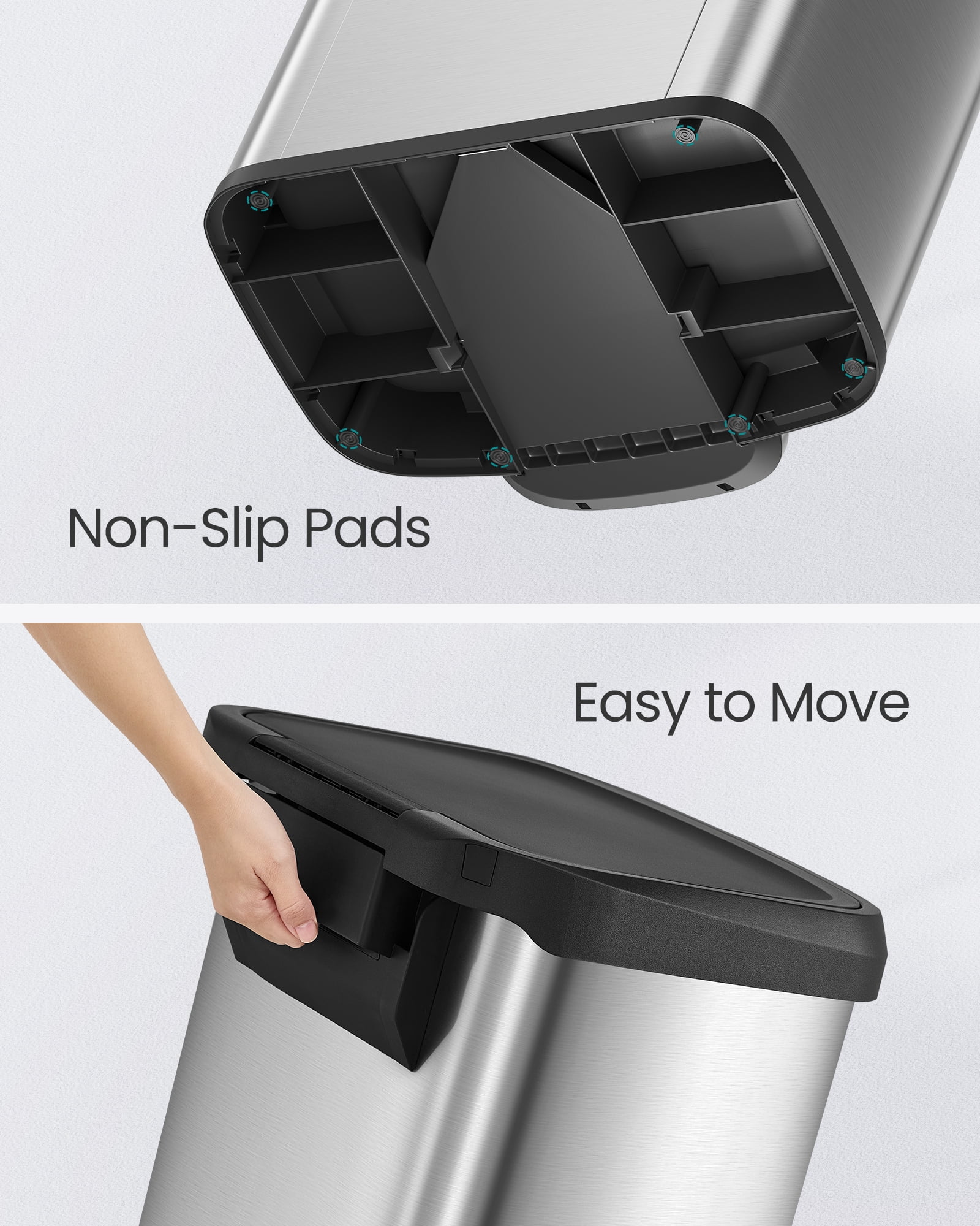 21-Gallon Stainless Steel Trash Can - Large Kitchen Garbage Bin with Stay-Open Lid, Odor Control & Foot Pedal, Space-Saving, Silver and Black