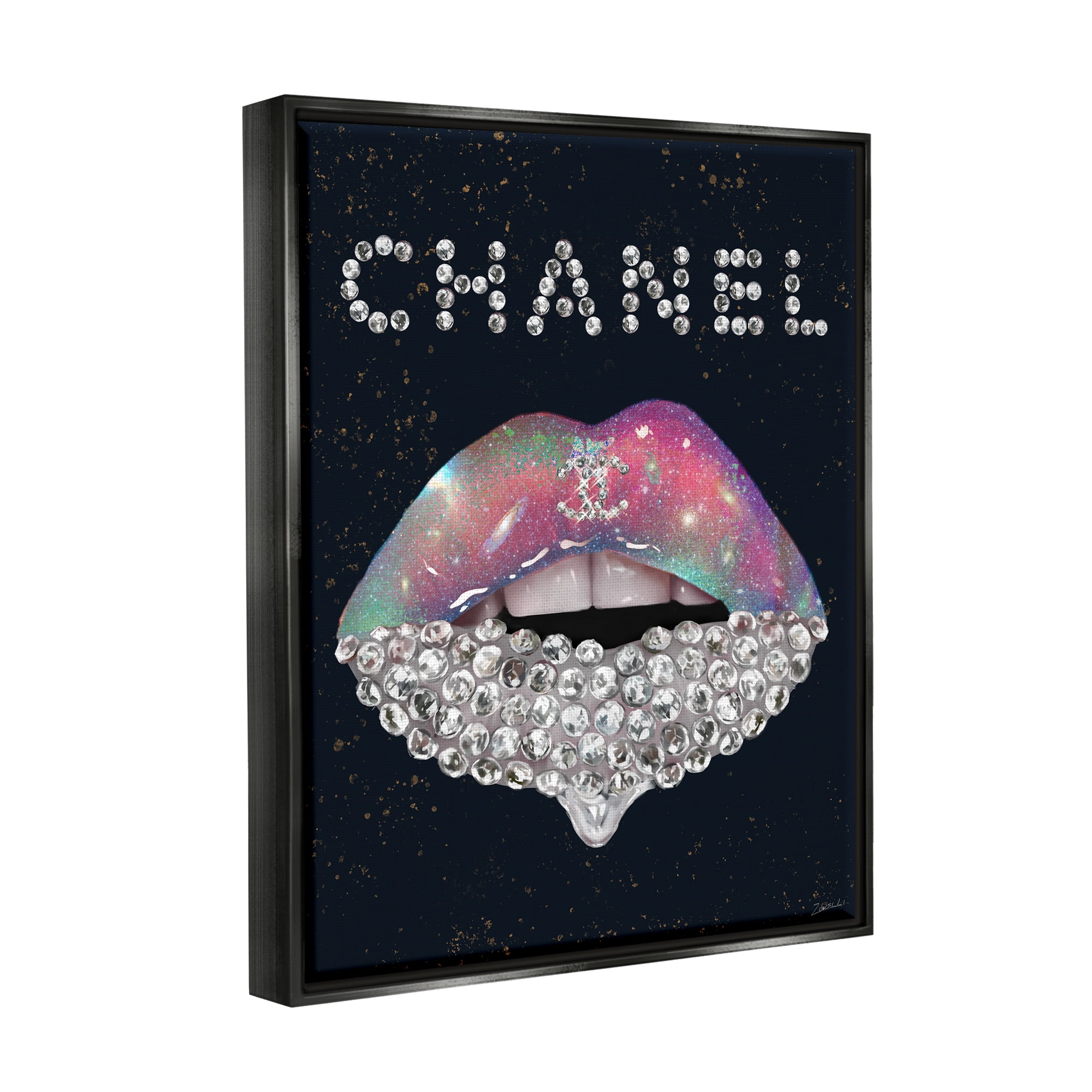 Stupell Industries Fashion Brand Glam Lips Beauty & Fashion Painting Black Floater Framed Art Print Wall Art, 25 x 31