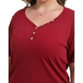 thumbnail image 4 of Gocolloa Womens Plus Size Button Up V Neck Tops Short Sleeve Ribbed T Shirts Summer Loose Dressy Tunic Wine Red 1X, 4 of 7
