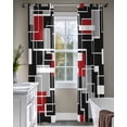 thumbnail image 4 of Red Black Geometric Sheer Curtains 63 Inch Length 2 Panels Set for Living Room/Bedroom, Modern Color Block Abstract Kitchen Curtains Grommet Semi-Sheer Curtains Drapes Window Treatments 42"x63"x2, 4 of 7