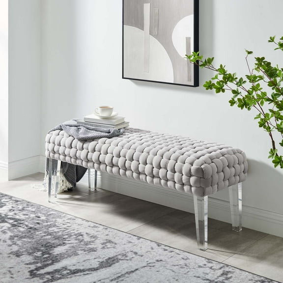 Modway Prologue Woven Performance Velvet Ottoman in Light Gray