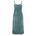 thumbnail image 6 of VEKDONE Women's Velvet Midi Dress Sleeveless Pleated Neck Spaghetti Straps Dress Elegant Solid Color Soft A-Line Dress Fashion Cocktail Dress Blue XXL, 6 of 8