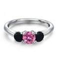 thumbnail image 3 of Gem Stone King 925 Sterling Silver Pink Moissanite and Black Onyx Engagement Ring for Women | 0.94 Cttw | Round 5MM | Gemstone Birthstone | Size 8, 3 of 6