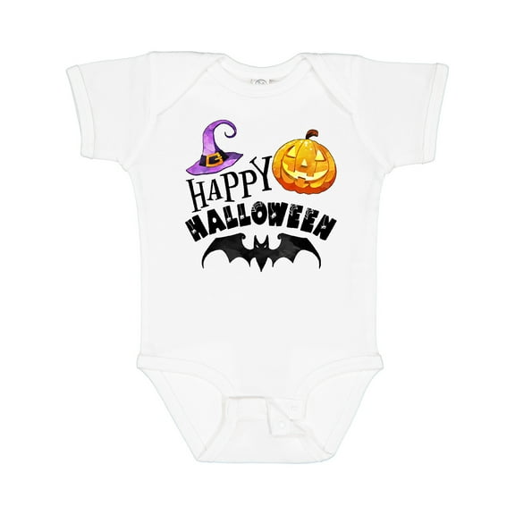 Inktastic Happy Halloween Bat, Witch Hat, Jack O Lantern Boys or Girls Baby Bodysuit