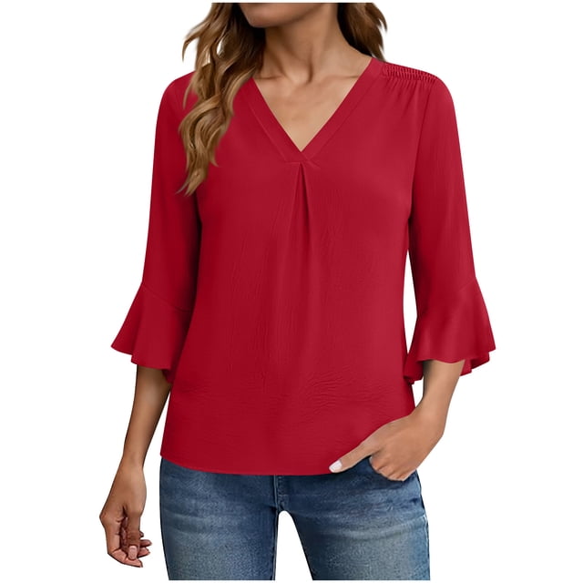 Camisas de Manga Larga de Ajuste Seco para los Hombres Color Sólido V-Cuello Ruffle Manga Blusa de Gasa, Camisas de Manga Larga Casual de las Mujeres Primavera Moda Superior