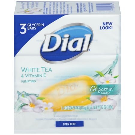 Dial Glycerin Bar Soap, White Tea & Vitamin E, 4 Ounce Bars, 3 Count