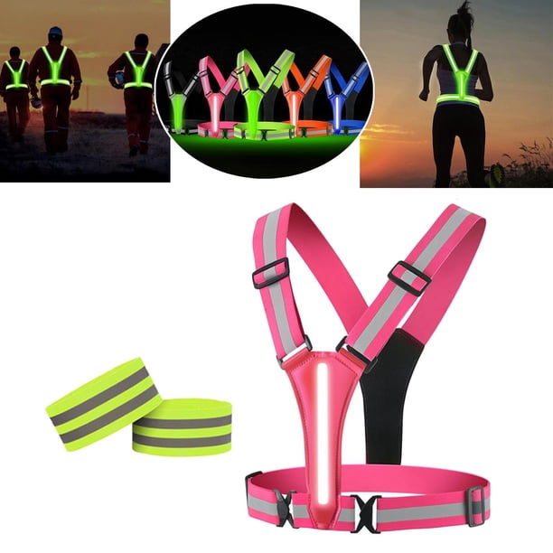 Chaleco reflectante LED impermeable Cola para correr 3 modos de iluminación ajustable rosa