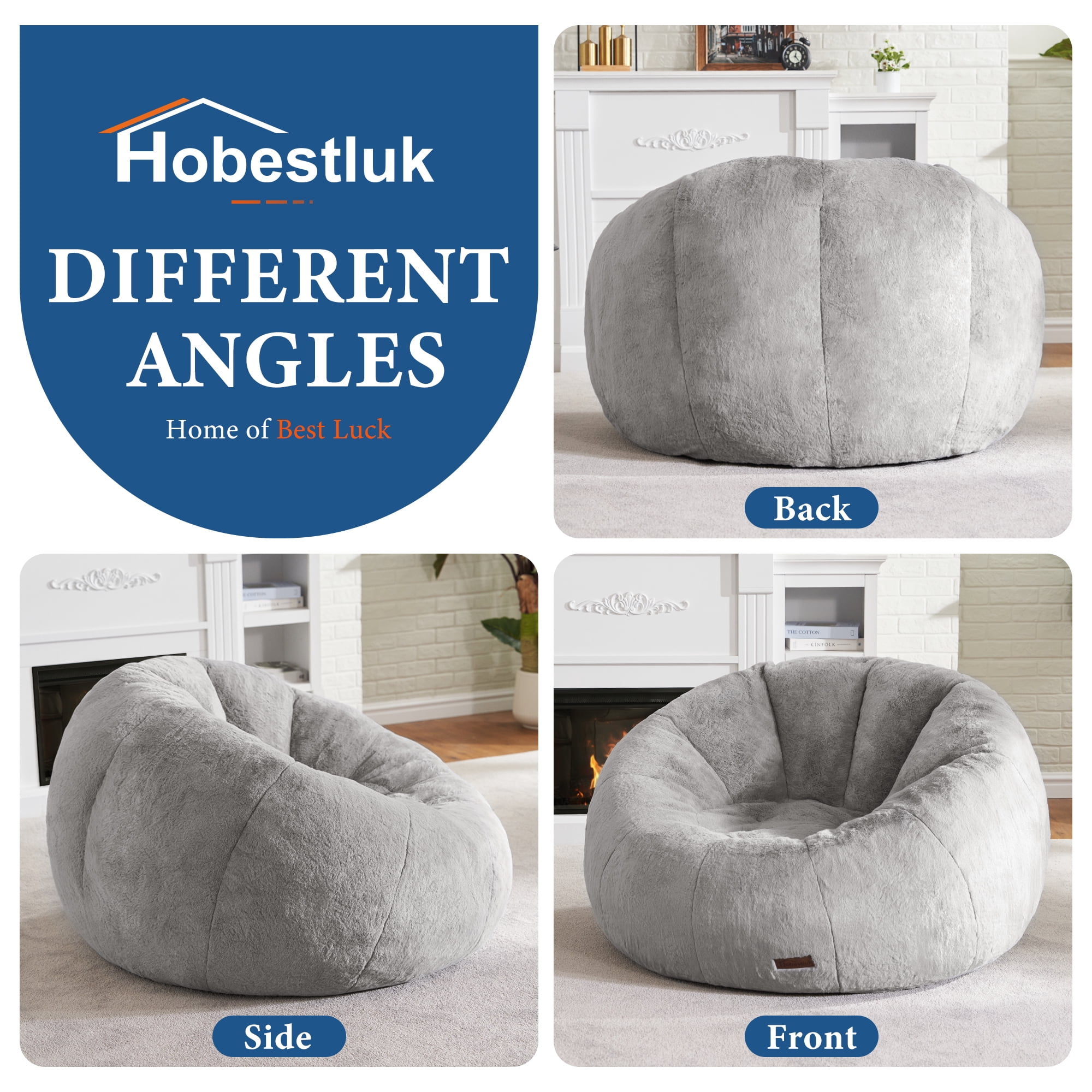 Hobestluk Bean Bag Chairs Large Bean Bag Couch for Adults Stuffed Sofa Chair Comfy Giant Bean Bag Chair with Spacious Design for Reading, Playing or Relaxing (Grey)