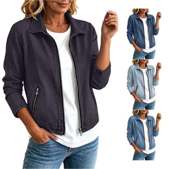 SONXAHE Womens Lapel Zip Up Lightweight Jacket Long Sleeve Pocket Casual Outerwear Coat
