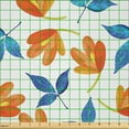 thumbnail image 2 of Ambesonne Flower Fabric by the Yard Microfiber, Blooming Petal and Leaf, 2 Yards, Pale Orange Cobalt Blue, 2 of 4