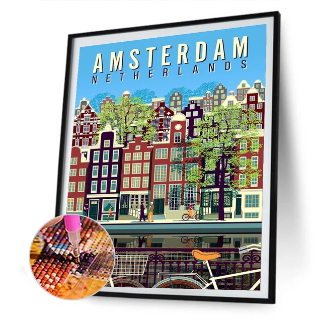 Cuadros Decorativos Kits de pintura de diamantes 5D DIY Resumen Amsterdam Taladro redondo completo (A5166) DQrwqpou Nuevos Originales