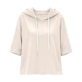 thumbnail image 4 of TZZQ 3/4 Sleeve Hoodie Sweatshirts for Women Drawstring Hood Oversized Pullover Sweatshirt Comfort Plain Long Sleeve Pullover Tops Plus Size Cute Basic Lightweight Hoodie Sweatshirts Beige L, 4 of 7