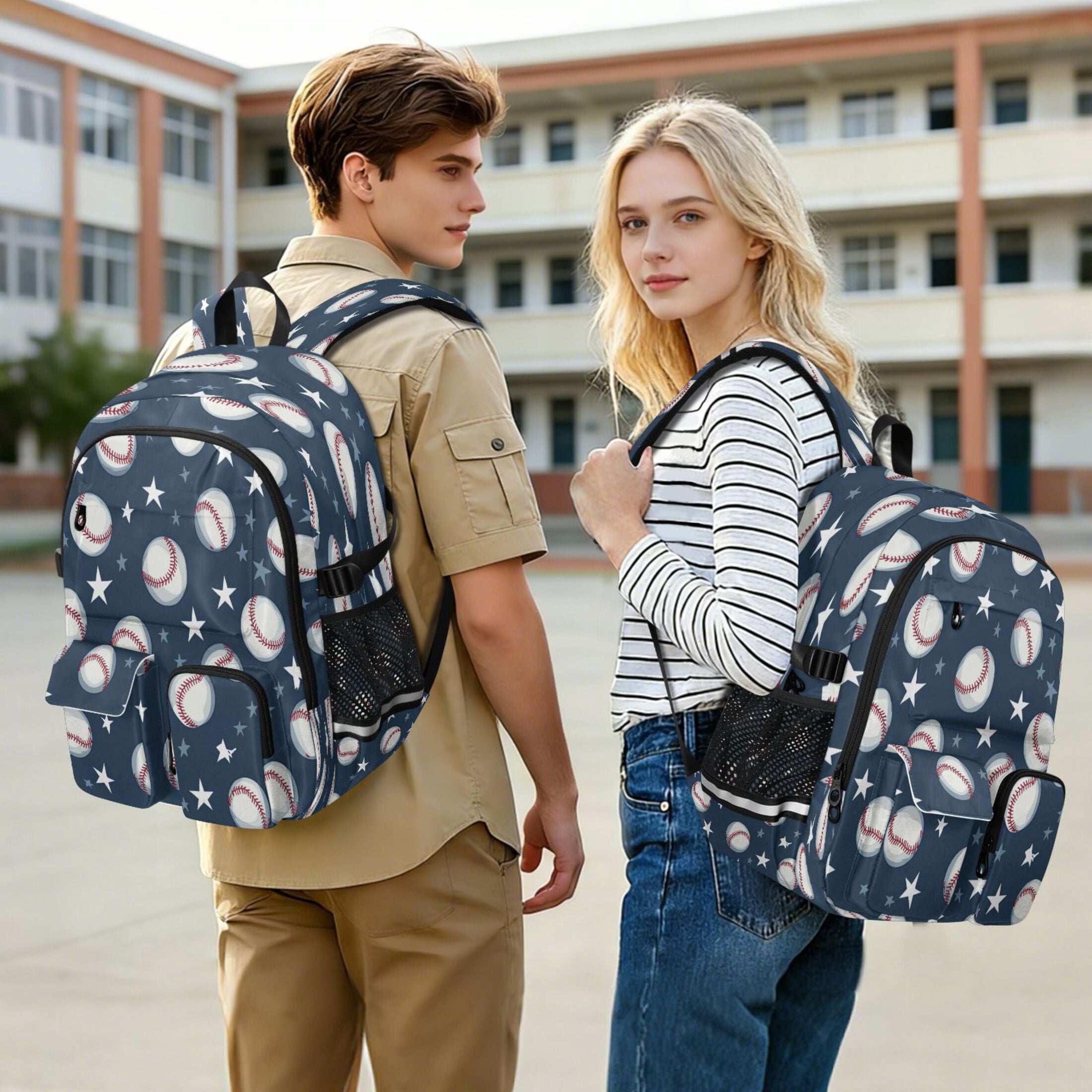 30L Backpack Durable Computer Bag for College & Travel Lightweight Daypack Fits 15.6" Laptop Baseball Stars Pattern