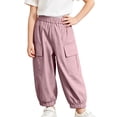 thumbnail image 2 of FRSASU Kids Quick Dry Parachute Pants Full Length Elastic Waist Strip Baggy Sports Hiking Trousers with Pockets Pink, 2 of 8
