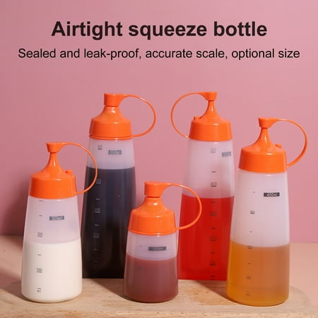 

Walbest 1Pc Leakproof Squeeze Sauce Bottle with Clear Scale Simple Plastic Condiment Jam Bottle Salad Dressing Kitchen Sauce Jar(Orange 180ml)