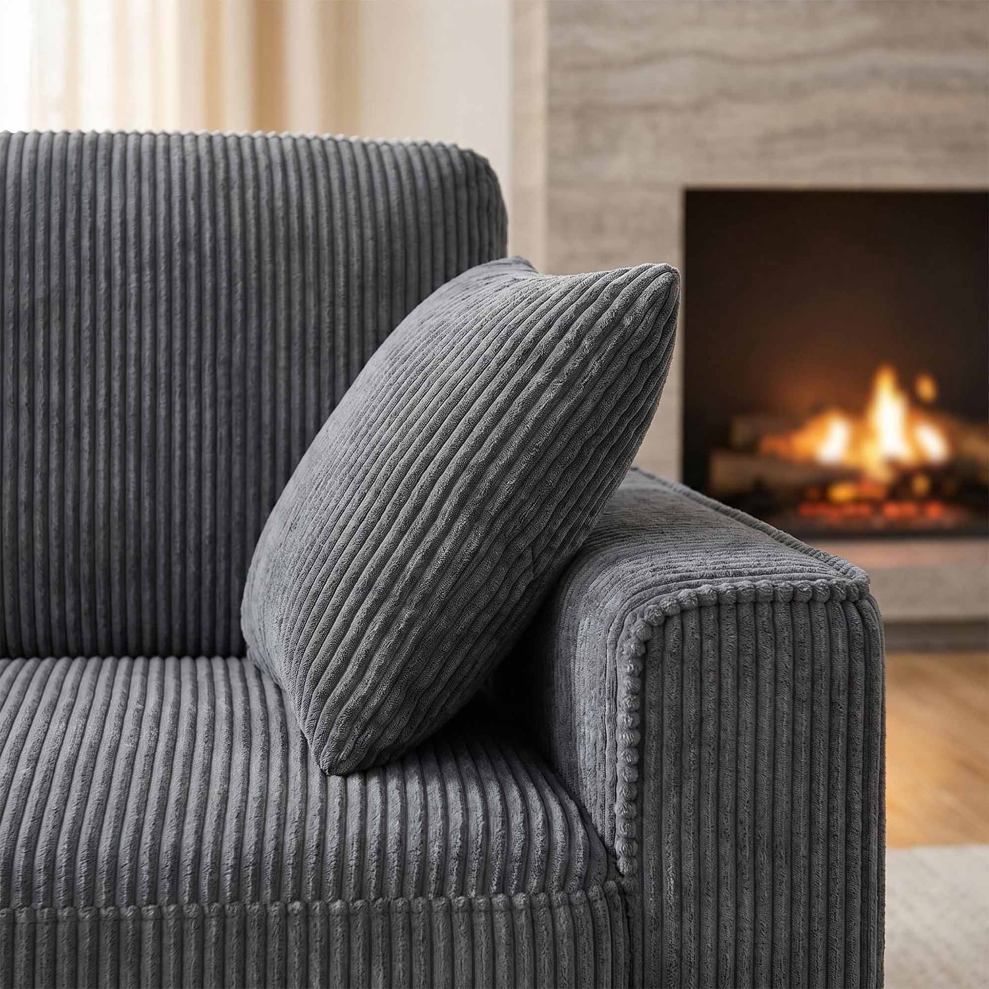 Lunale 82" Modern 3-Seater Sofa, Corduroy Upholstered Couch for Living Room, Gray