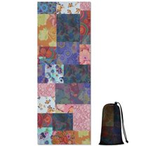 Colorful Pioneer Flower Patchwork Hot Yoga Mat Towel Non Slip for Hot Yoga - Quick-Drying Yoga Mat Cover with 4 Corner Pockets with Travel Bag - Hot Yoga Towel Non Slip 70"x26"