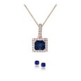 thumbnail image 2 of Paris Jewelry 18K Rose Gold 1ct Halo Blue Sapphire Round 18 Inch Necklace and Square Halo Earrings Set Plated, 2 of 2