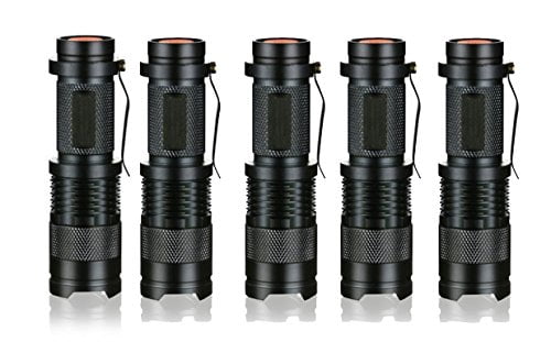 5 Pack Mini Flashlights LED Torch 300lm Adjustable Focus Zoomable Q5 Cree Tactical Light