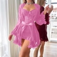 thumbnail image 5 of JSGEK Women Sheer Robe and Chemise Dress 2 Piece Set Lace Trim Belted Waist Nightwear Lingerie Set Pink M, 5 of 5