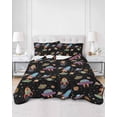 thumbnail image 2 of Quilts Full Size Bedding Set, Cute Black Space Lightweight Quilted Comforter, Star Cartoon Spaceship Planet Soft Reversible Bedspread Coverlet with Pillow Covers for All Season, 78" x 90", 2 of 7