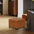 thumbnail image 3 of Adeco 17.5" Faux Leather Storage Ottoman with Hinged Lid, 14 Inch High Square Cube Foot Stool with Storage, Upholstered Vanity Stool with Solid Wood Legs for Living Room, Bedroom, Dorm (Warm Orange), 3 of 18