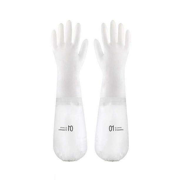 Pisexur Batería de cocina Guantes de látex de goma impermeables para lavavajillas, 2 pares, puños medianos y largos, forro aterciopelado, guantes de limpieza para el para la cocina del hogar