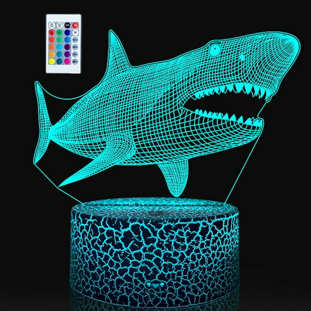 Lámpara de mesa pequeña 3d serie Shark, luz visual LED con control remoto colorido creativo