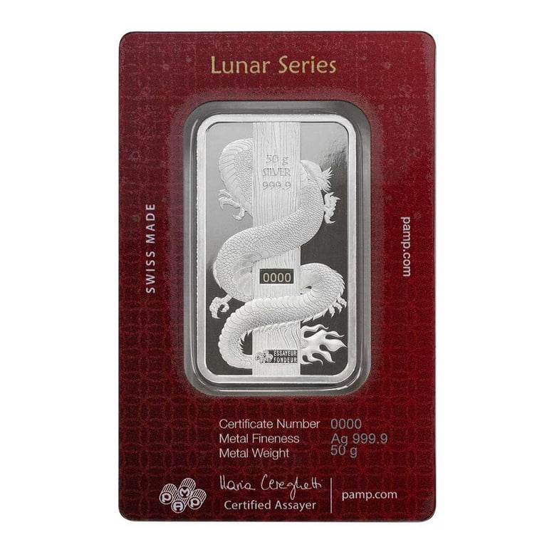 2024 Pamp Lunar Year of the Dragon Holographic 50 Gram Silver Bar
