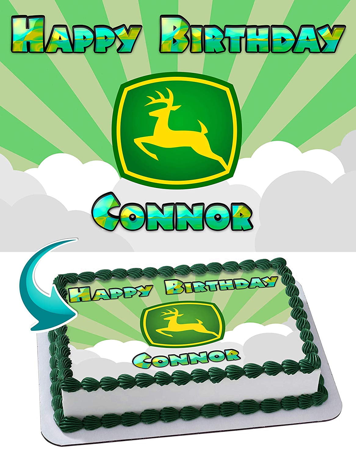 John Deere Edible Cake Image Topper Personalized Picture 1